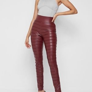 Red Ribbed Vegan Leather  Manière De Voir Leggings